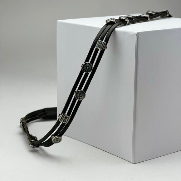 Leather and faux silver and turquoise belt - Picture 1 of 7